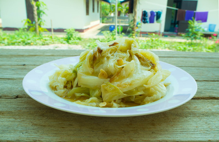 stir-fried cabbage with fish sauce in the plateの写真素材