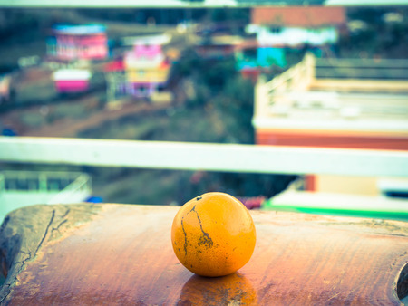 Tangerines on wooden tableの写真素材