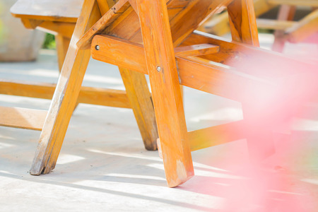 Wooden chairs in the garden in the morning, Wooden chairの写真素材