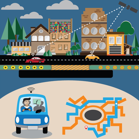 New lifestyle in future,drivers connect smartphone for look map.のイラスト素材