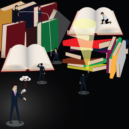 New lifestyle in future,everybody read ebook from book reader., vector, illustration.のイラスト素材