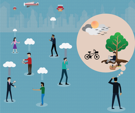 Human life in future,so far from nature., vector, illustration.のイラスト素材