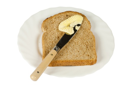 Slice of bread on a white plateの写真素材