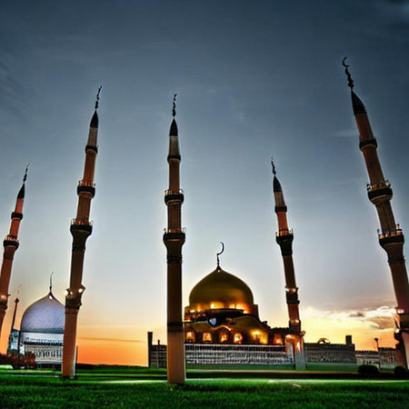Mosque at sunset, Abu Dhabi, United Arab Emirates, Middle Eastの素材