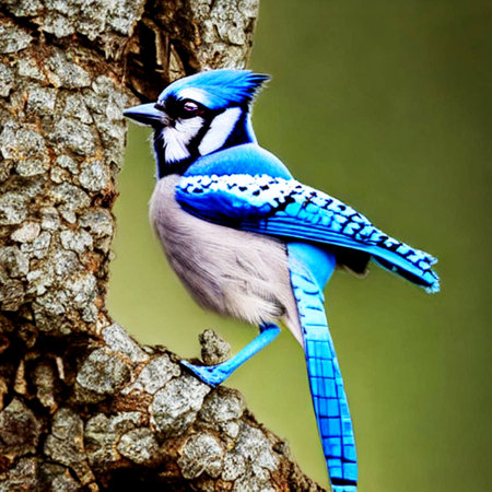 Blue Jay (Cyanocitta cristata) perched on a branchの素材