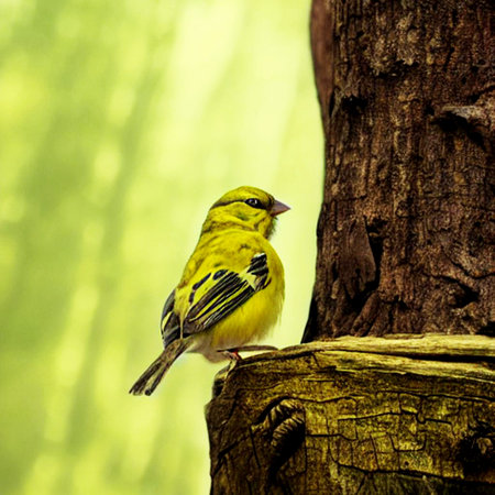 American Goldfinch perched on a tree in a forest in Maryland during the Springの素材