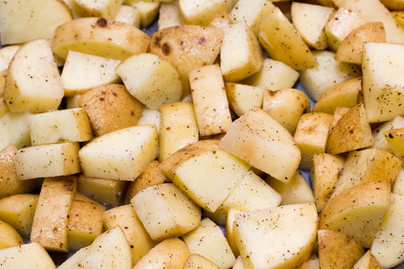 Close up picture of raw sliced potatoesの写真素材