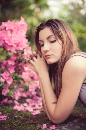 Portrait of a beautiful girl in the parkの写真素材
