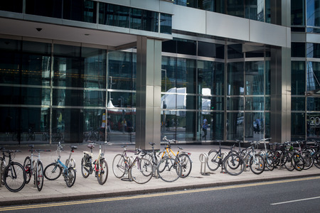 Bicycles parked in the city centreの写真素材