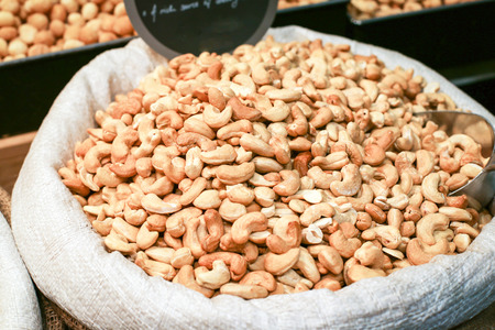 Cashew nuts for sale on the market stallの写真素材