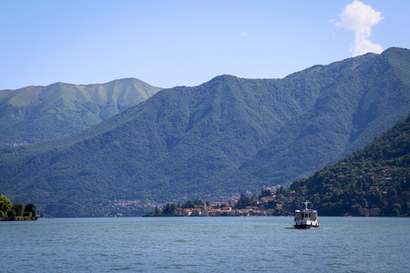 Beautiful landscape of the ship on the lake Como, Italyの写真素材