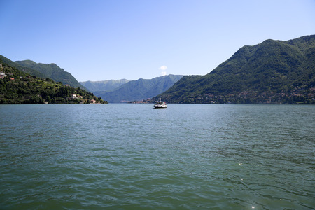 Beautiful landscape of the ship on the lake Como, Italyの写真素材