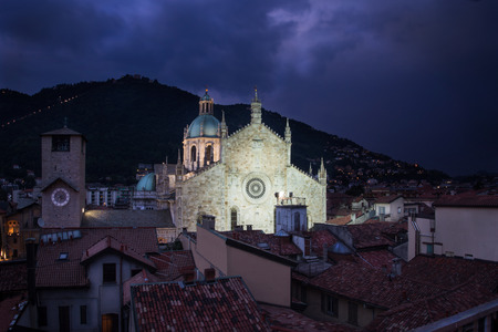 View over beautiful Como dome in Italy at duskの写真素材