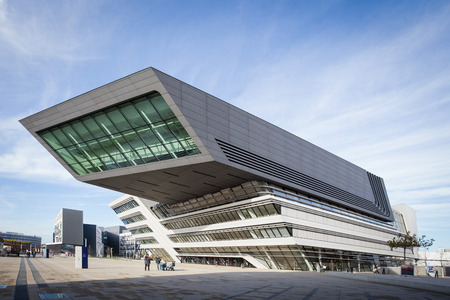 Details of the Library and Learning Centre at the University of Economics in Vienna, Austria. The building was designed by the famous architect Zaha Hadid.のeditorial素材