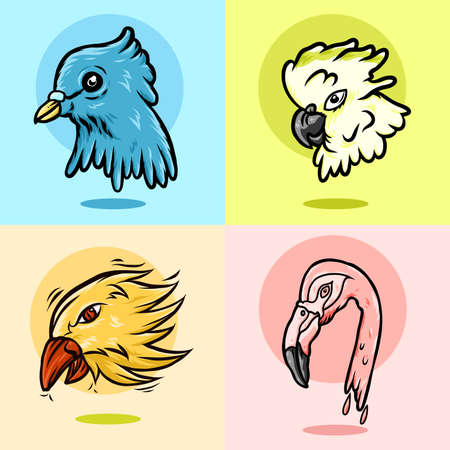 Bundle illustration of head bird. full color. (vector basic).のイラスト素材