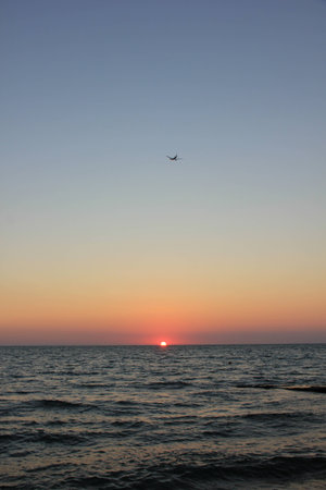 Takeoff at sunsetの写真素材