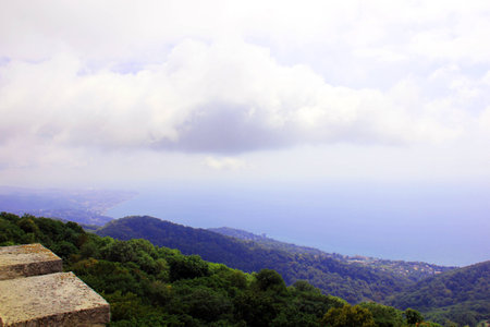 View from the mountain to the oceanの写真素材