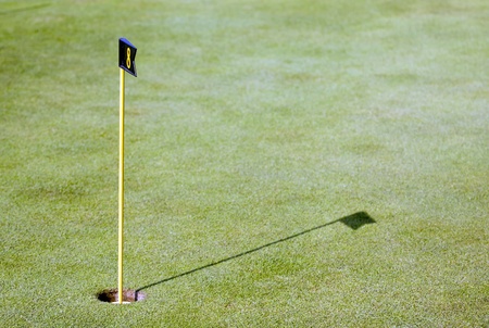 Detail of the golf course with training hole on the green.の写真素材