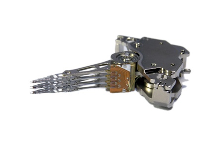 Hard disk drive magnetic heads isolated on white.