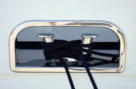 Detail of the yacht in silver with ropes.の写真素材