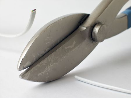 The telephone wire chopped by an shears