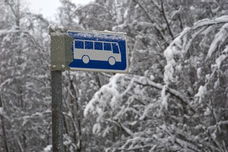 bus-stop picture in the winter forestの写真素材