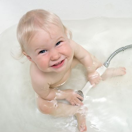 smiling baby with shower