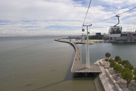 modern area of Tajo river embankment near oceanarium and centre Vasco de Gama, Lisbon, Portugal