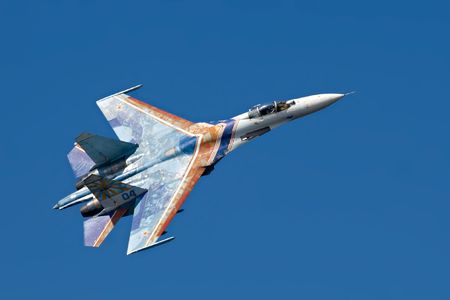 The Russian Knights aerobatic team at air show at St.Petersburg, Russia (IMDS 2007). 