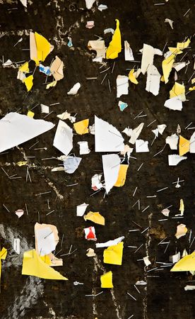 old wooden bulletin board with rusty staples on itの写真素材