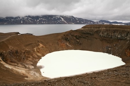 Iceland landscape with two mountain lakesの写真素材