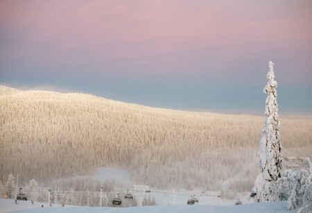 winter landscape, ski resort, Ruka, Finlandの写真素材