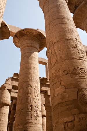 columns with bas-reliefs of Karnak Temple, Egypt, Luxorの写真素材