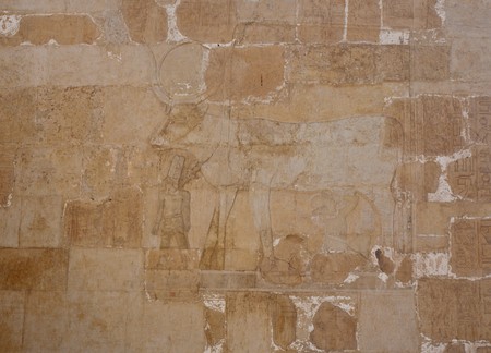 ancient Egyptian bas-reliefs on the wall of Hatshepsut Temple, Egypt, Luxorの写真素材