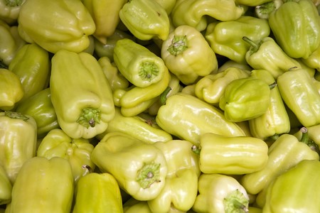 green peppers on the market closeupの写真素材