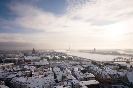 top view of winter Riga, Latviaの写真素材