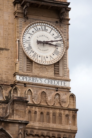 big clock of Palermo Cathedral tower, Cattedrale di Vergine Assunta, Madre Chiesa, Sicily, Italyの写真素材