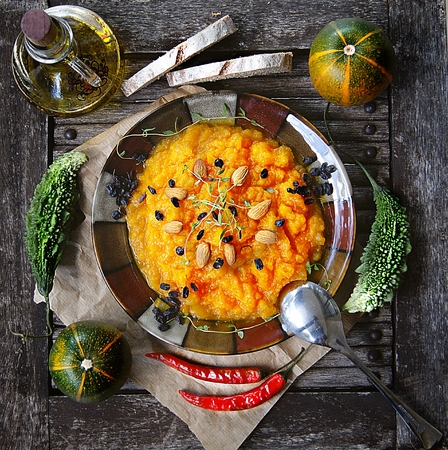 Pumpkin puree with dried meat, dish of the South African kitchenの写真素材