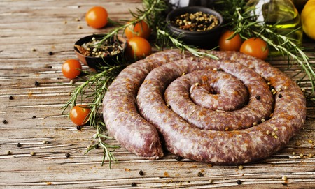 raw beef sausages, selective focusの写真素材