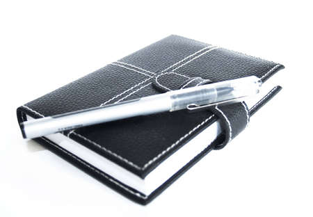 black leather cased notebook, on white     