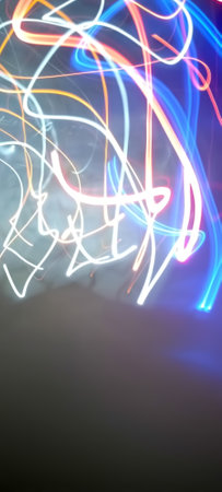 Abstract background with colorful neon lights. Motion blur. Long exposure.の写真素材