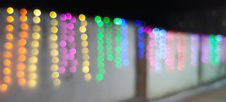 Bright glowing lights of city and traffic under dark light in evening on blurred city lights. light...