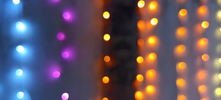 Bright glowing lights of city and traffic under dark light in evening on blurred city lights. light...