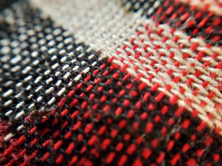 Macro detail of a red and black plaid textured backgroundの写真素材