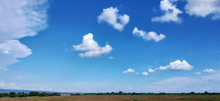 clouds in the blue sky above the grassland, Thailand.の写真素材
