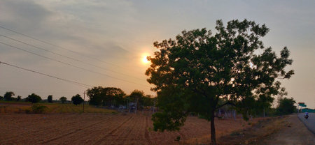Sunset in the countryside of Thailand, Panoramic view.の写真素材
