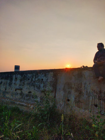 Sunset on the fortress wall in the city of Dubrovnik, Croatiaの写真素材