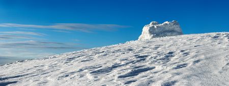 Mountain top panorama view on blue sky background (Six shots stitch image)の写真素材