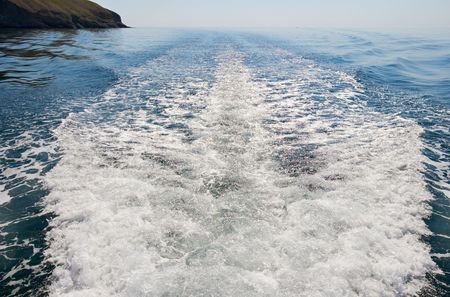 The view from the rear deck of a cruise shipの写真素材