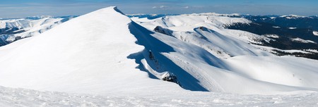 Winter mountain landscape (Ukraine, Carpathian Mt's, Svydovets Range). Six shots stitch image.